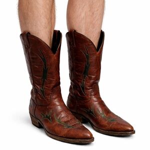 Size 9 Code West Men’s Brown Leather Vintage Cowboy Boots Western